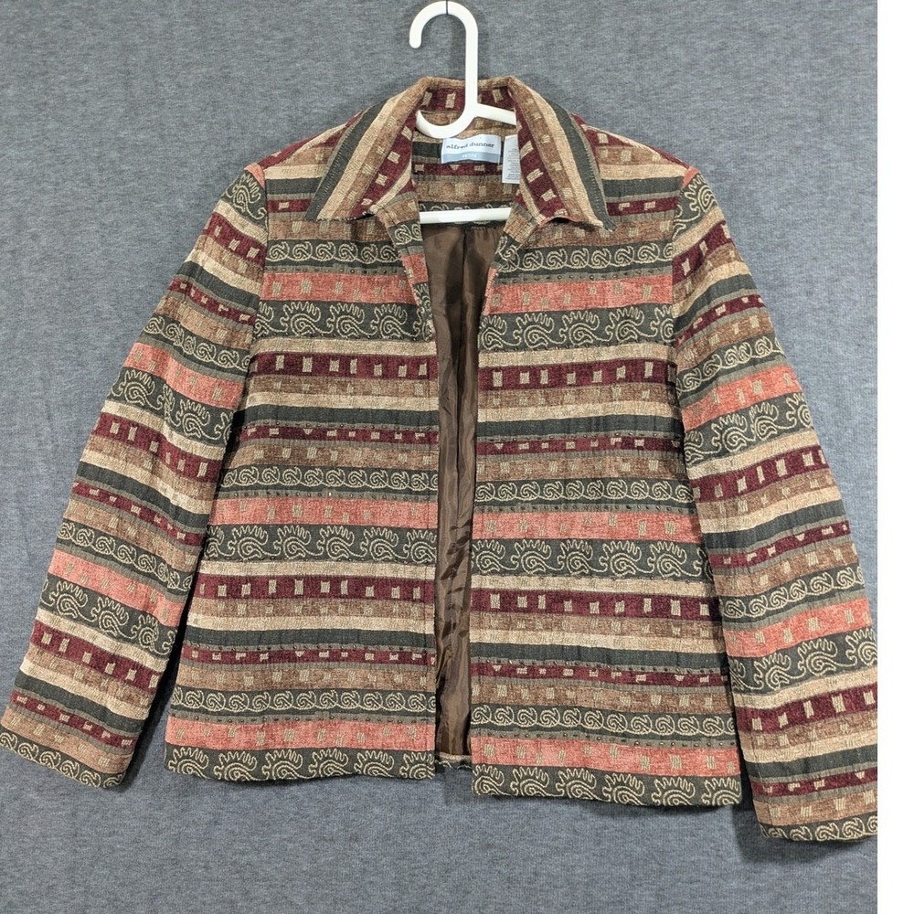 Alfred Dunner Petite Tapestry Jacket Beaded Earth Tone Geometric Paisley 10P